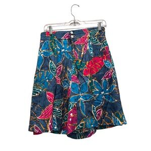 French Navy‎ Vintage Teal Floral High Waist Bermuda Shorts Size Medium Cruise